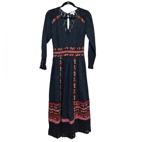 Frock & Frill Embroidered Katerina Midi Dress in Navy Polka Dot - Size US 4 - Picture 2 of 6